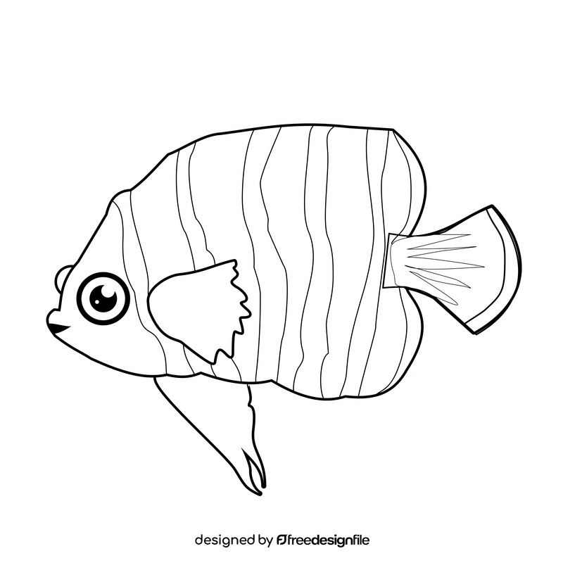 White striped tropical fish black and white clipart