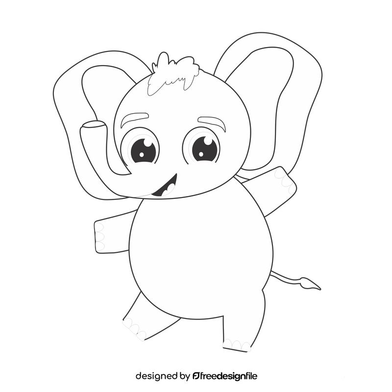 Baby elephant cartoon black and white clipart