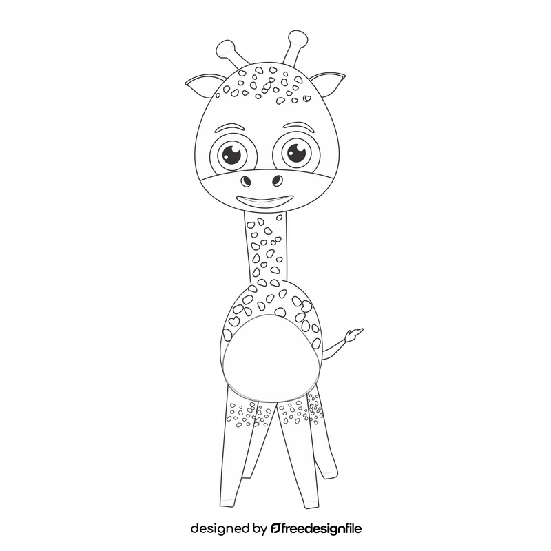 Baby giraffe drawing black and white clipart