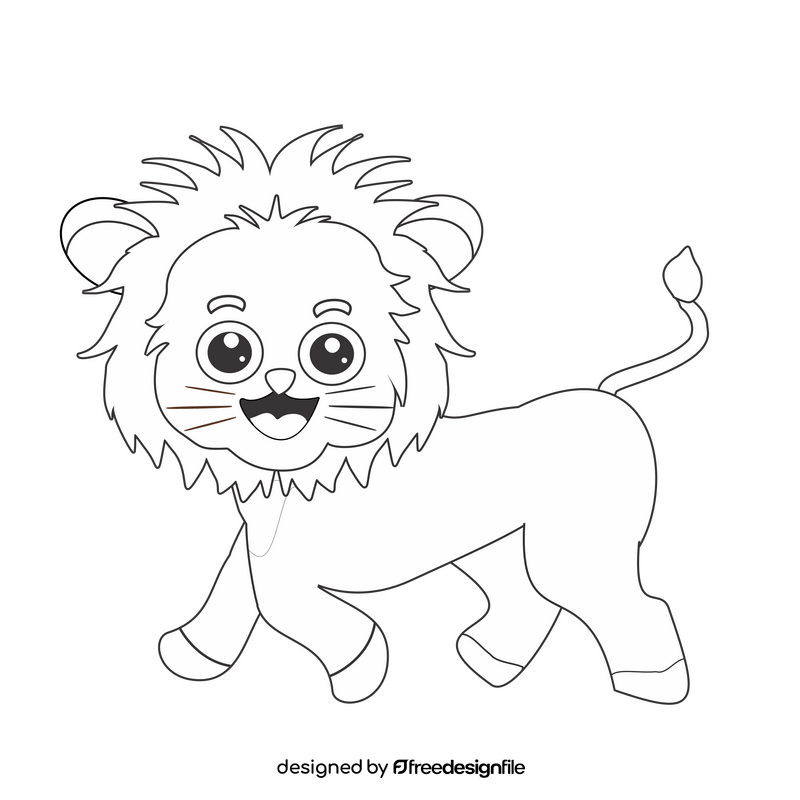 Cute baby lion illustration black and white clipart