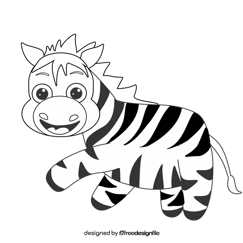 Cute baby zebra black and white clipart
