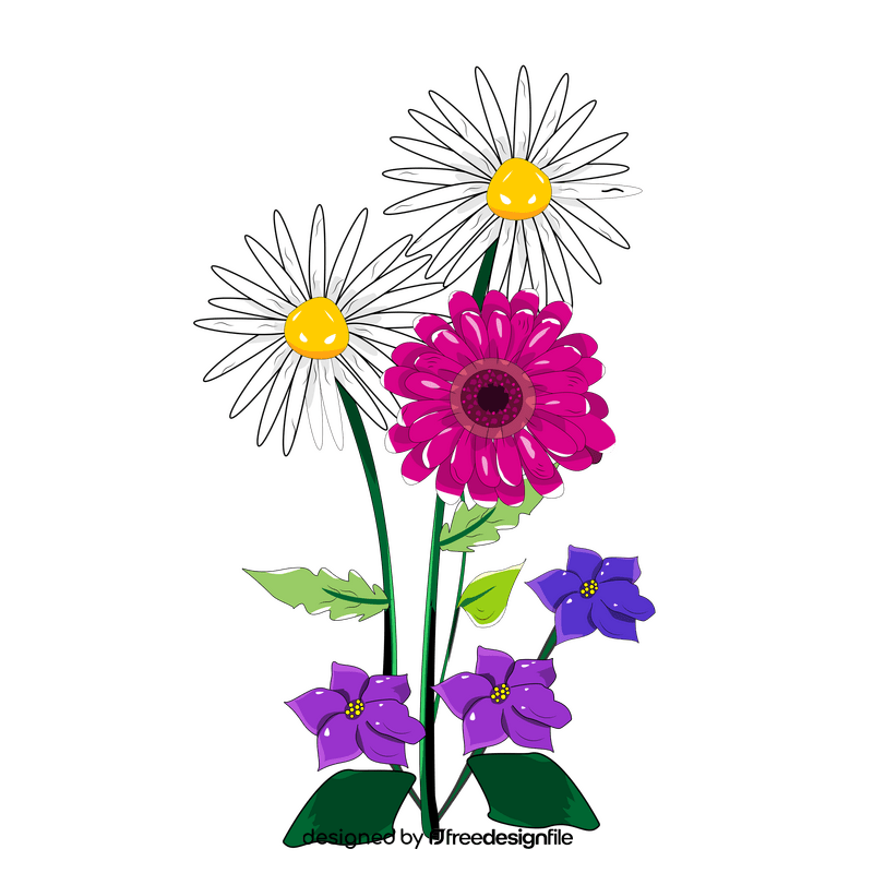 Daisies, gerbera and violets clipart