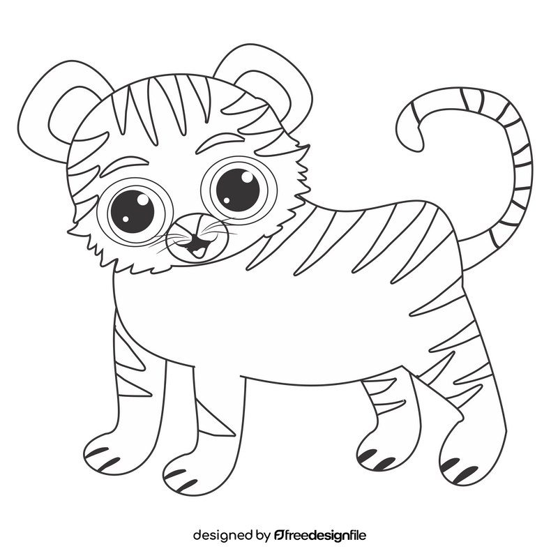 Cartoon baby tiger black and white clipart