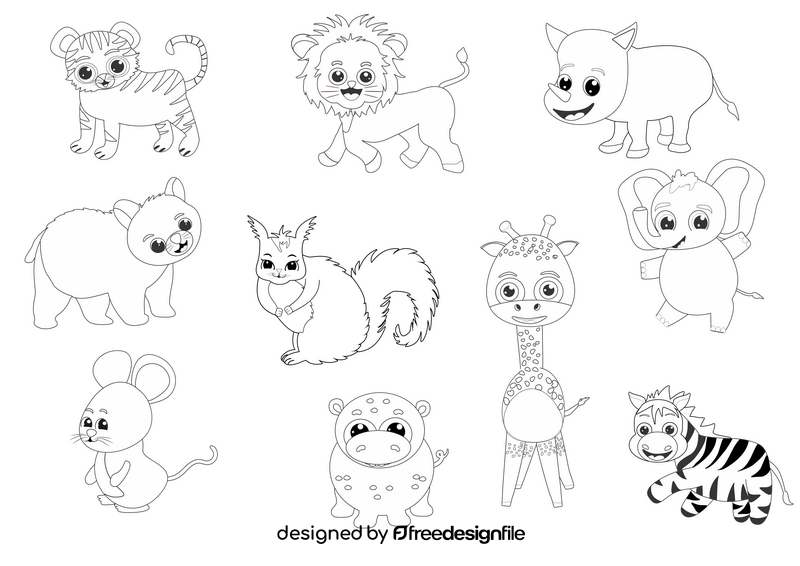 Cute baby animals black and white vector
