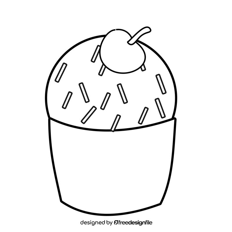 Cherry cupcake drawing black and white clipart