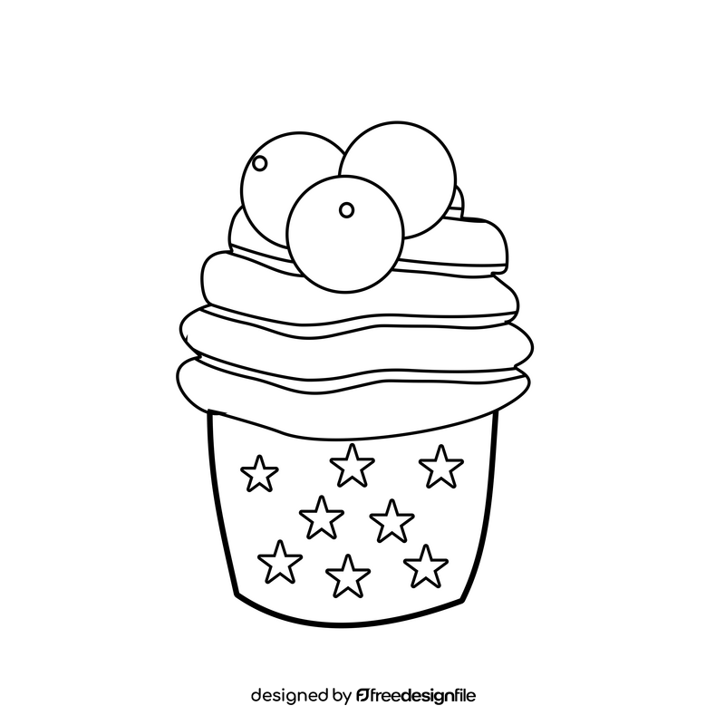 Blueberry cupcake black and white clipart