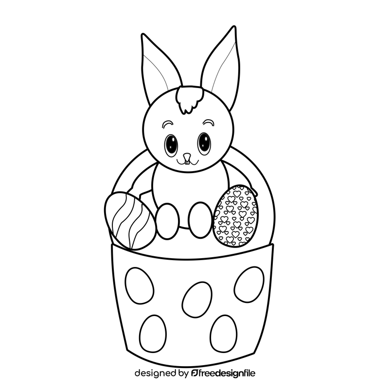 Cartoon bunny cupcake black and white clipart