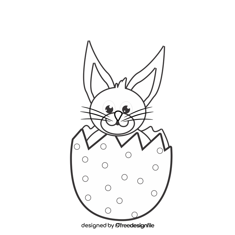 Broken easter chocolate egg with rabbit black and white clipart