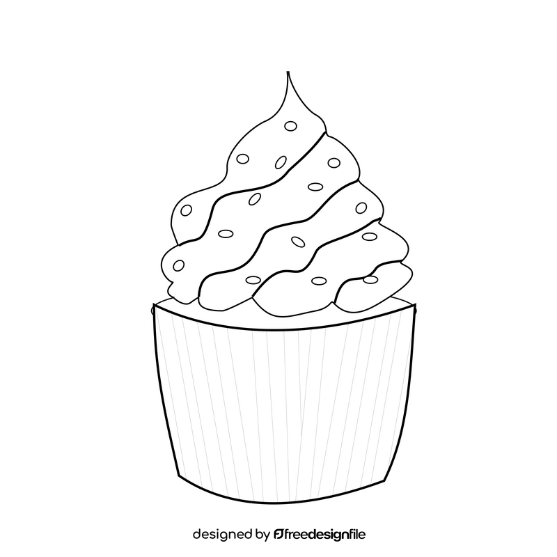 Vanilla cupcake black and white clipart