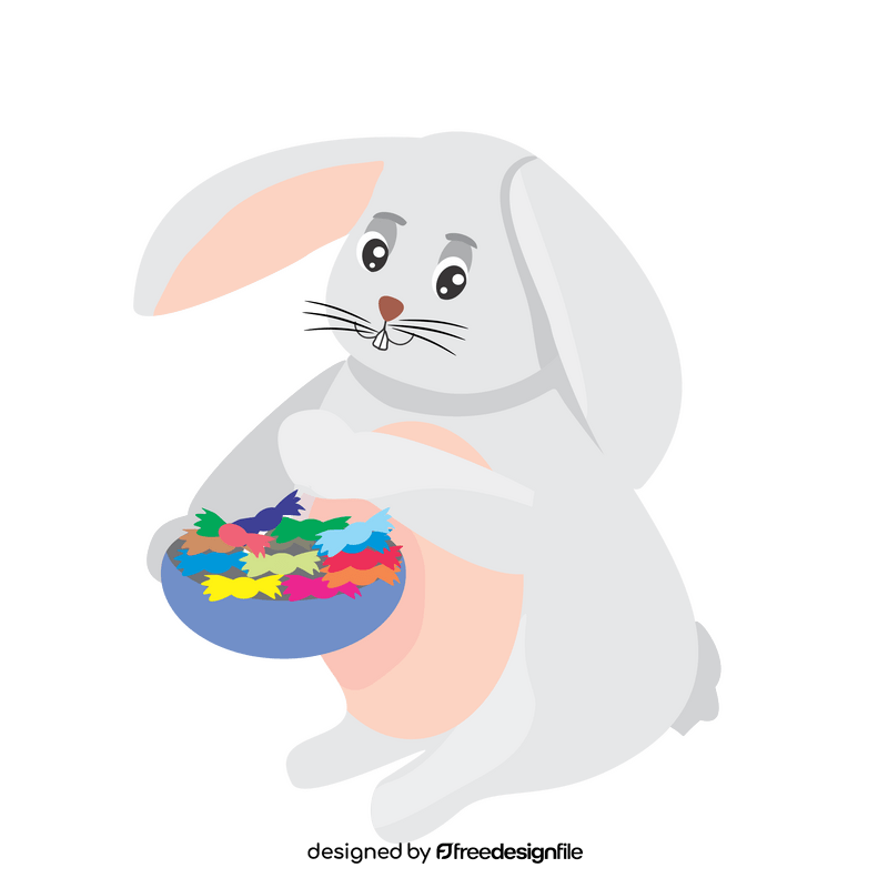 Easter bunny rabbit holding a bowl of bonbons clipart