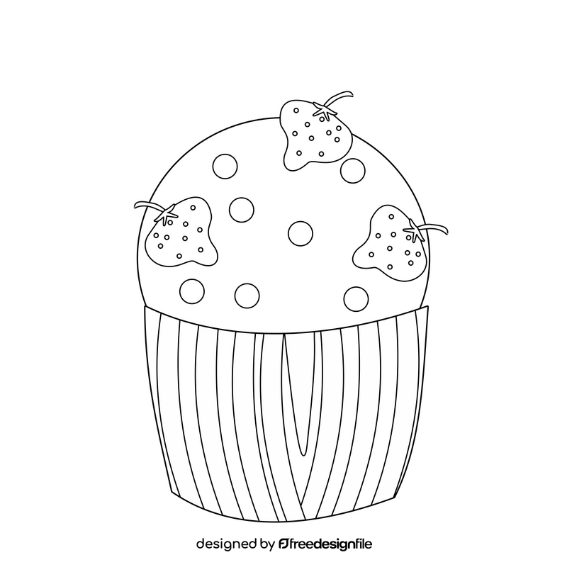 Strawberry cupcake black and white clipart