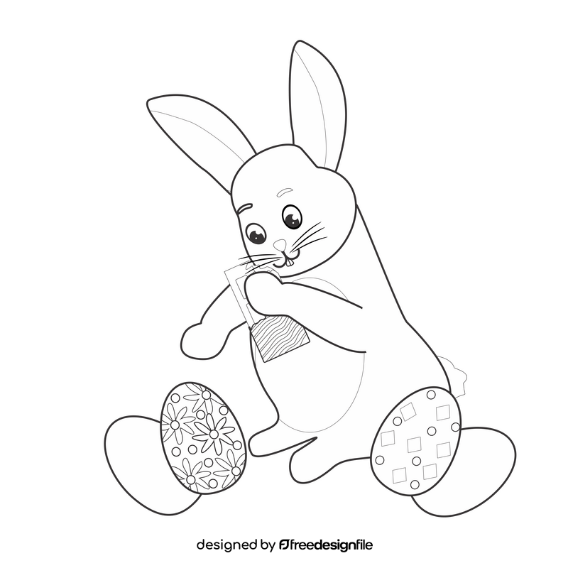 Easter bunny rabbit eating chocolate black and white clipart