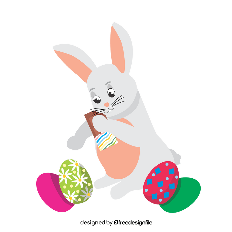 Easter bunny rabbit eating chocolate clipart