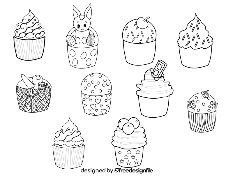 Free cupcakes black and white vector