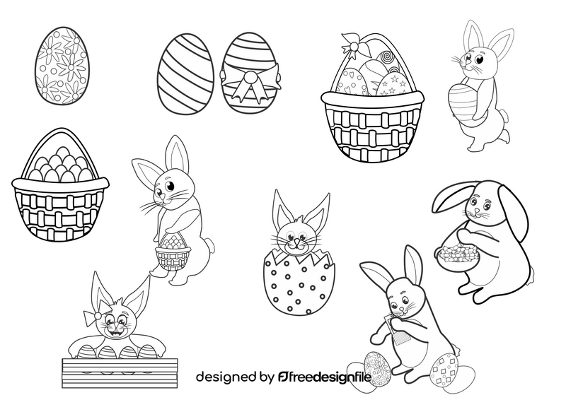 Bunny rabbit with easter eggs black and white vector