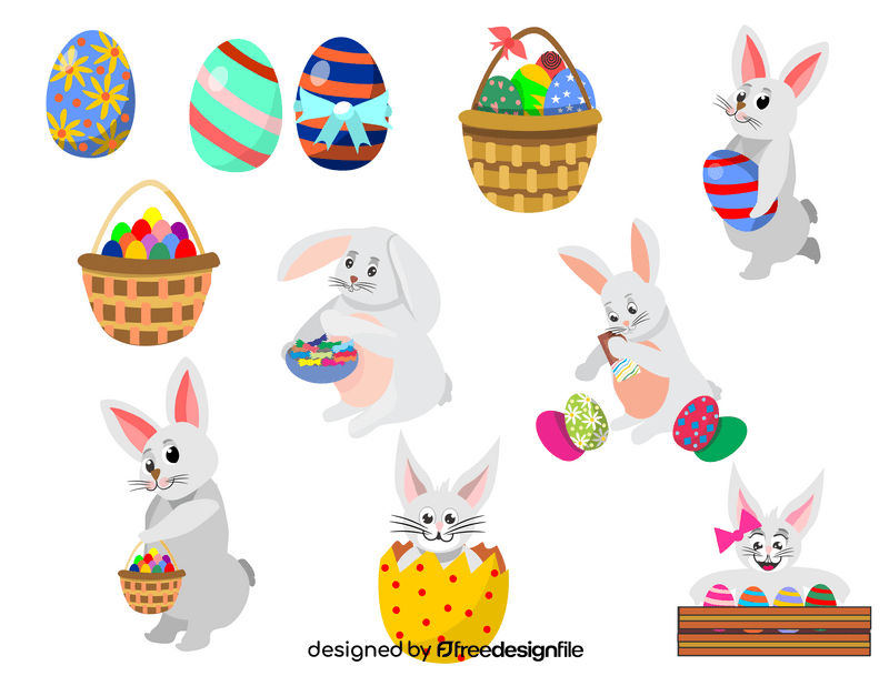 Bunny rabbit with easter eggs vector