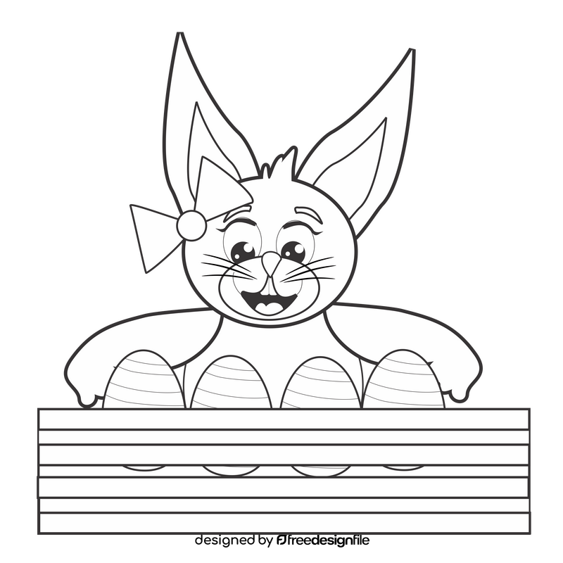 Bunny rabbit with a box of easter eggs black and white clipart