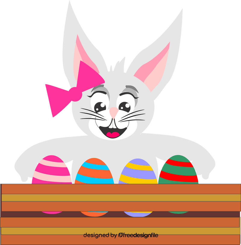 Bunny rabbit with a box of easter eggs clipart