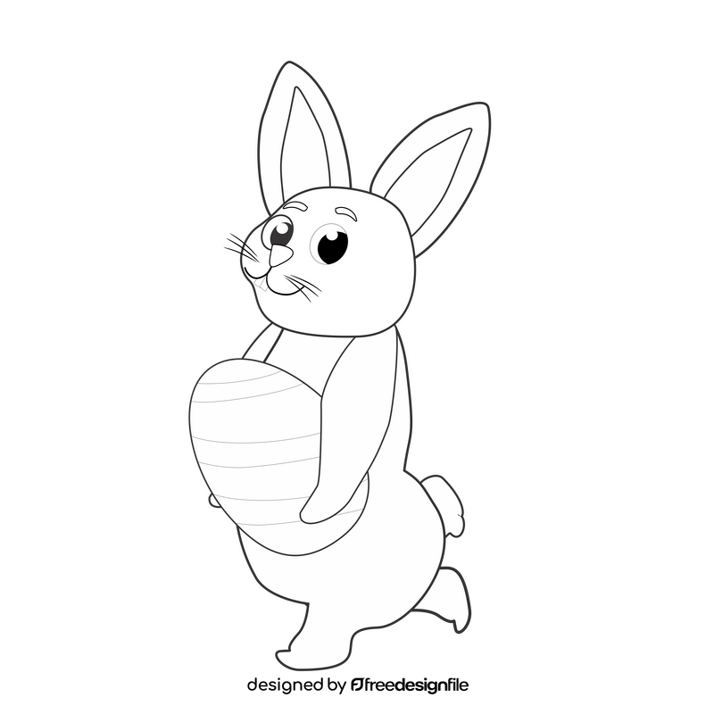 Easter bunny rabbit with easter egg illustration black and white clipart
