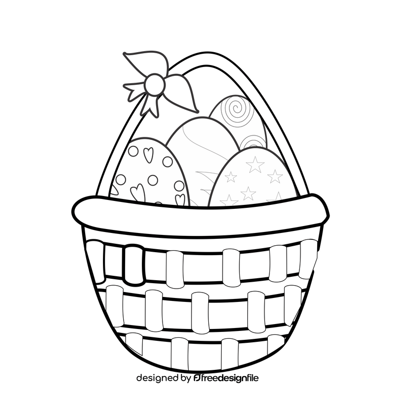 Basket of easter eggs black and white clipart