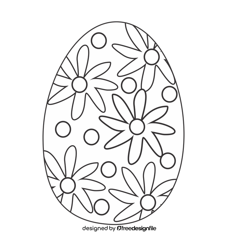 Cartoon flowery easter egg black and white clipart