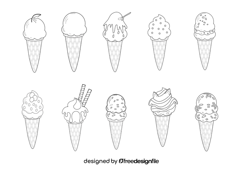 Ice creams black and white vector