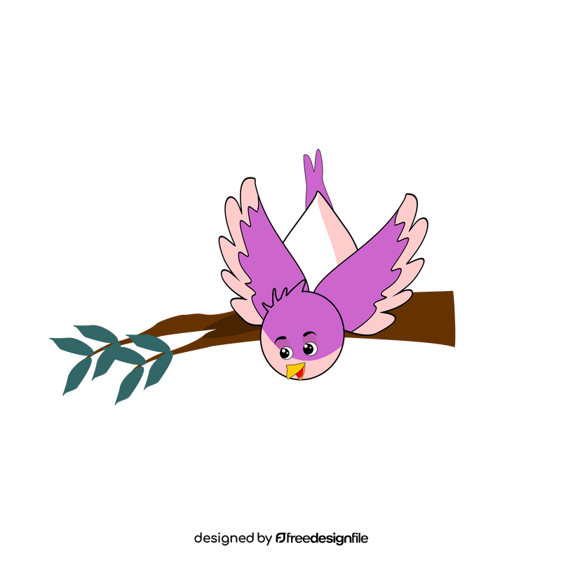 Cartoon purple bird on a branch clipart