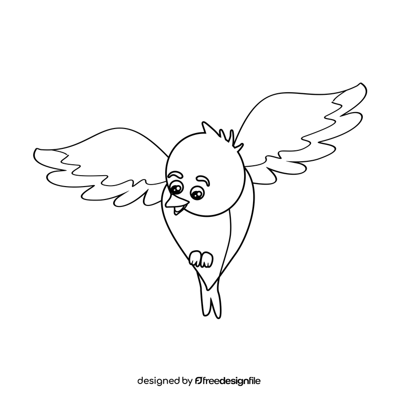 Flying bird drawing black and white clipart