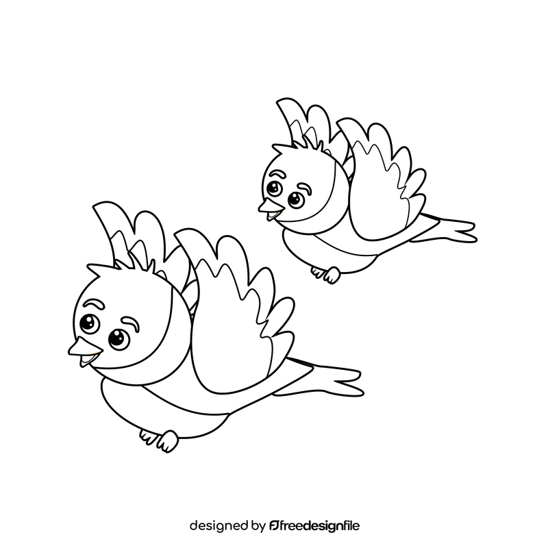 Flying bird cartoon black and white clipart