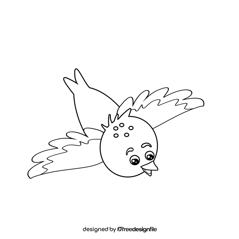 Cute bird flying black and white clipart