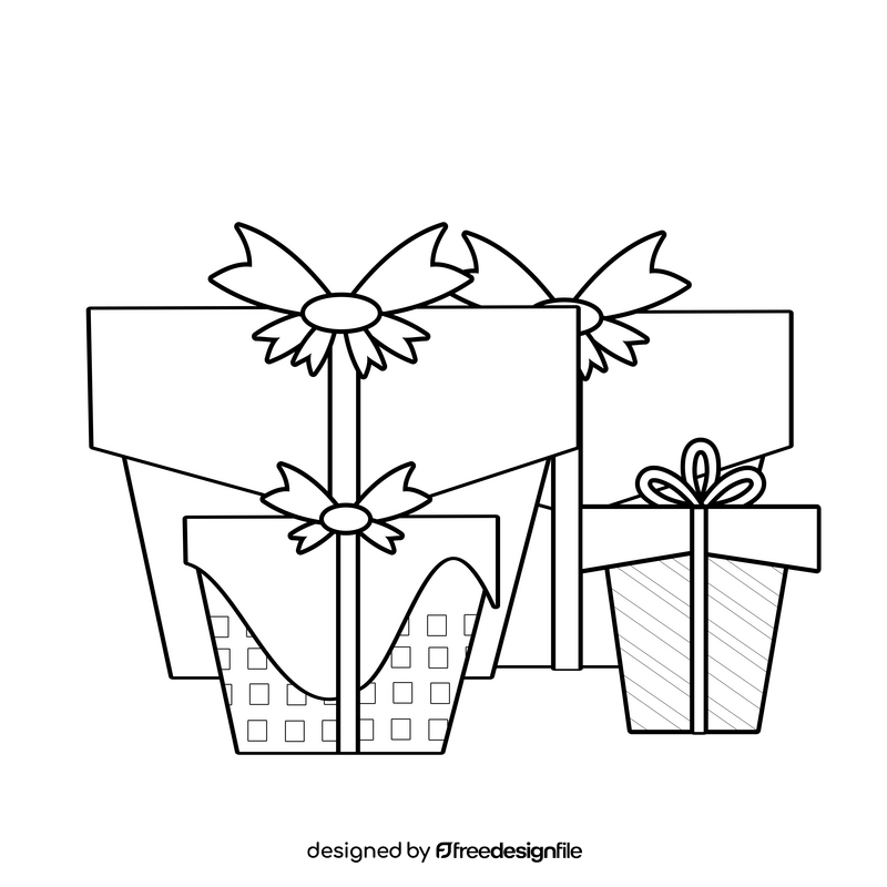 Gift boxes illustration black and white clipart