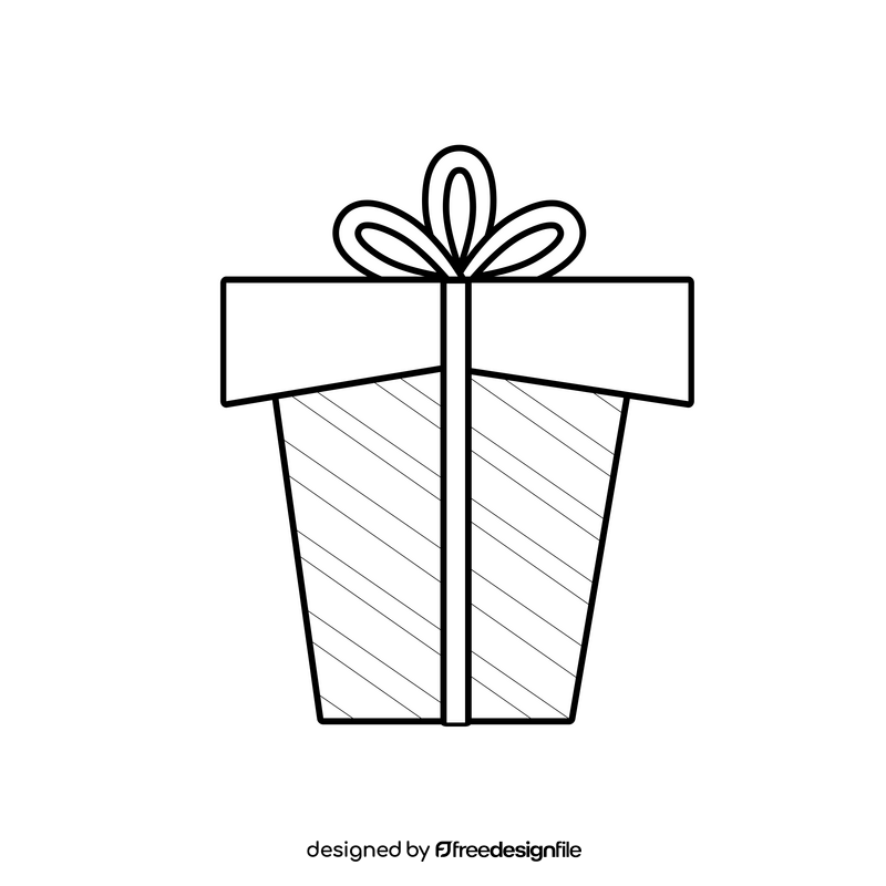 Gift box with ribbon black and white clipart