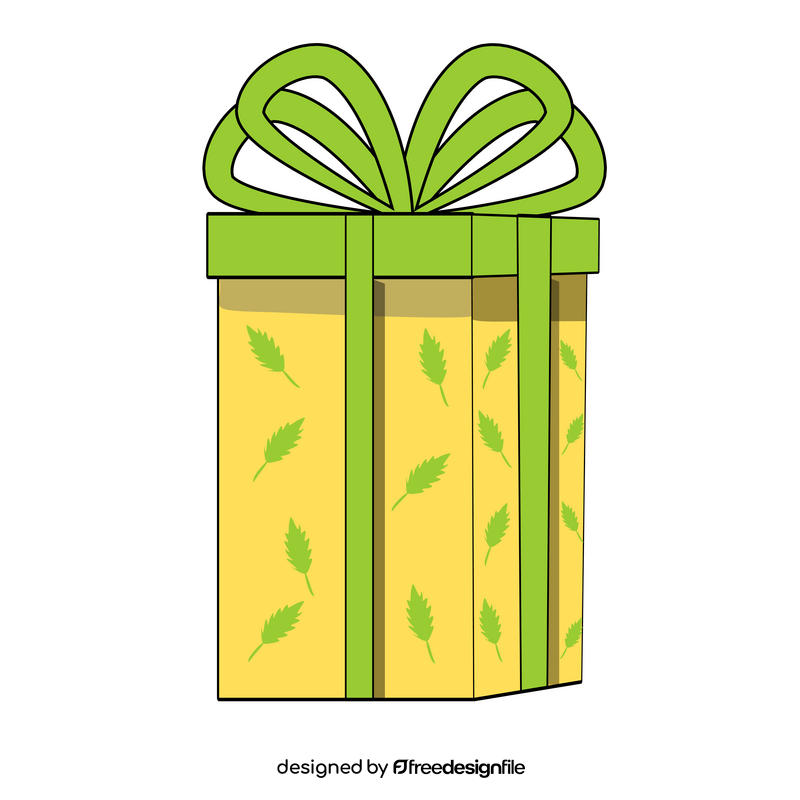 Yellow gift box with green ribbon illustration clipart