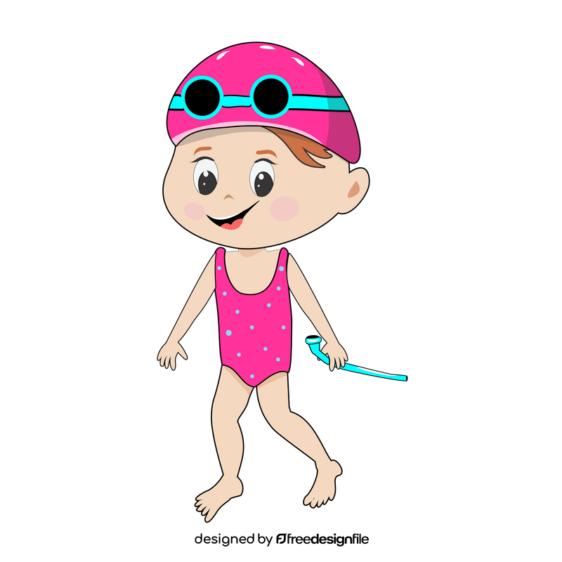 Girl at the beach with snorkel clipart