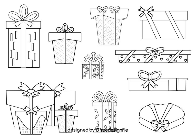 Gift boxes with ribbons black and white vector