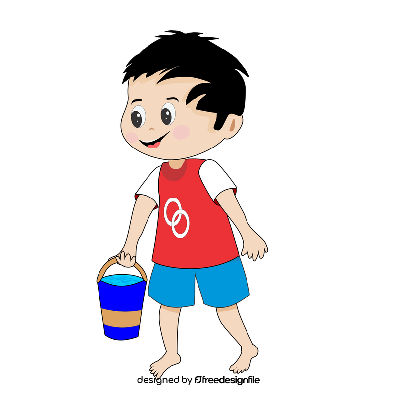 Cute boy carrying water bucket clipart