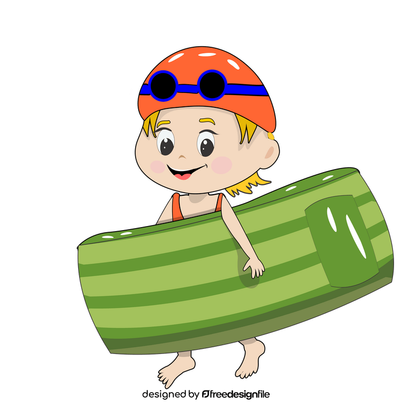 Girl with swimming pool mattress clipart