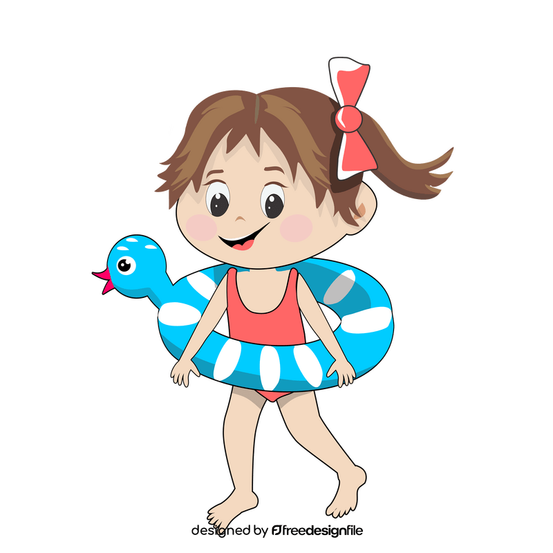 Girl with cartoon swimming ring clipart vector free download