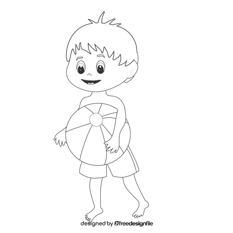 Boy carrying a ball drawing black and white clipart