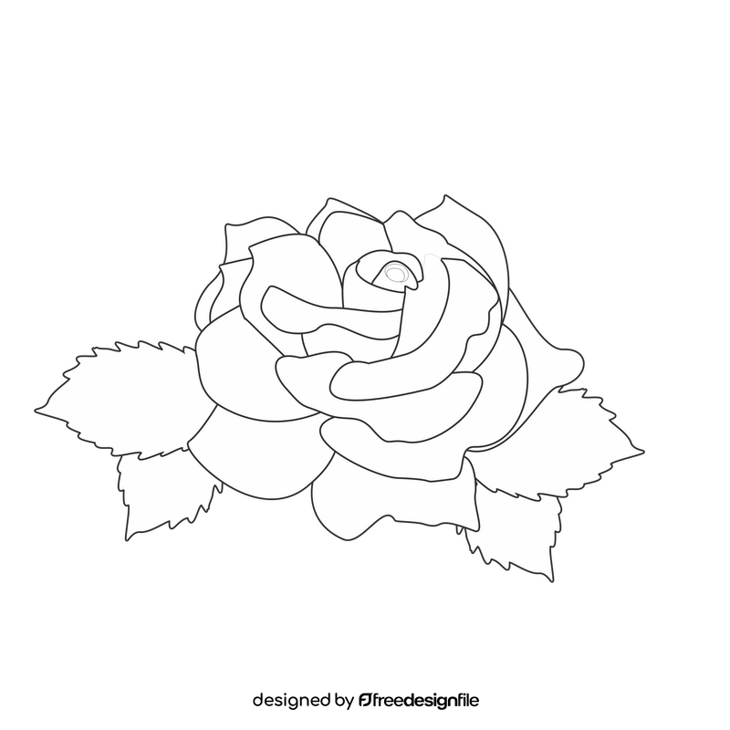 One pink rose drawing black and white clipart