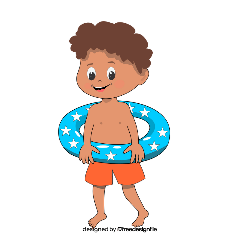 Boy with swimming ring drawing clipart