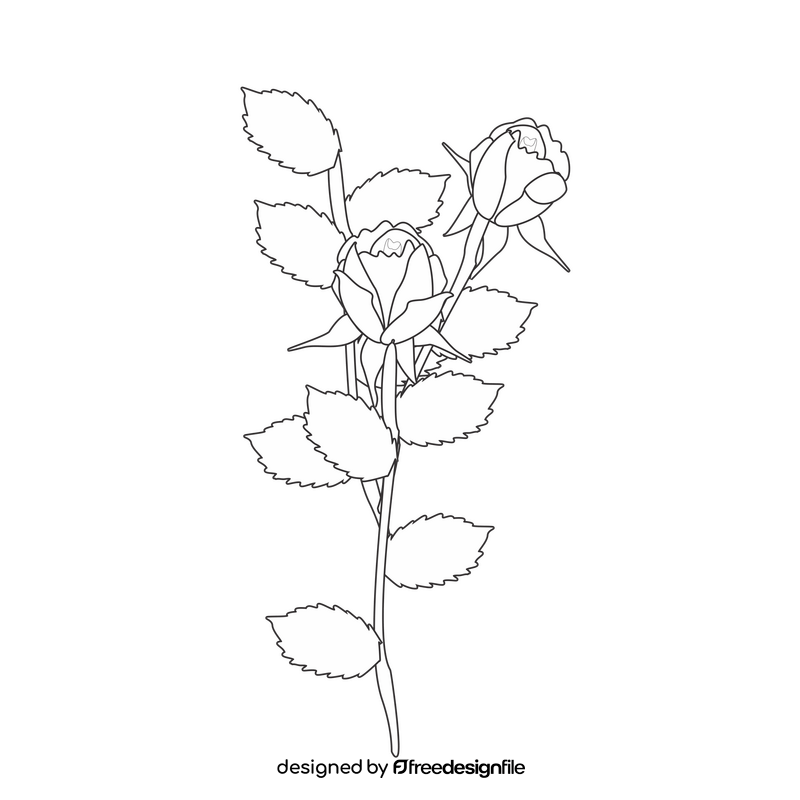 Cartoon rose buds black and white clipart