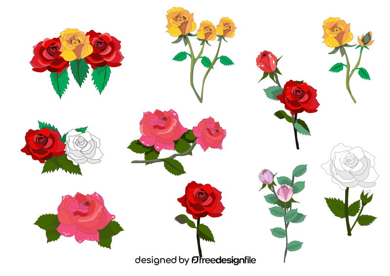 Red roses, pink roses, yellow roses vector