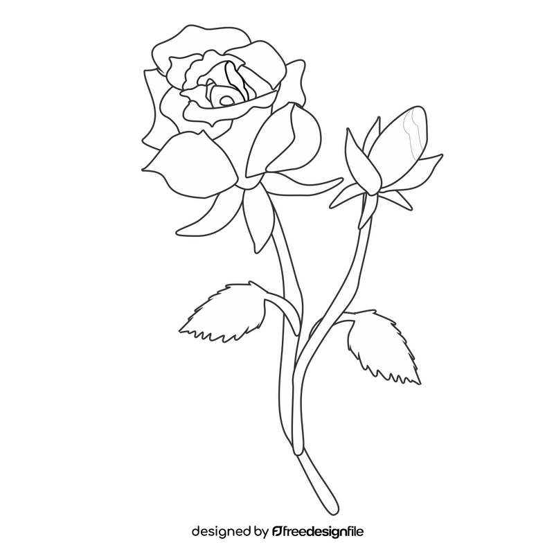Yellow rose with a bud black and white clipart