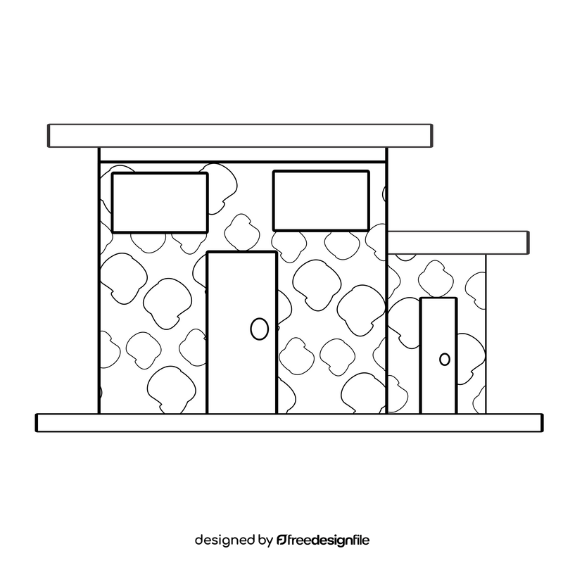 Stone wall house black and white clipart