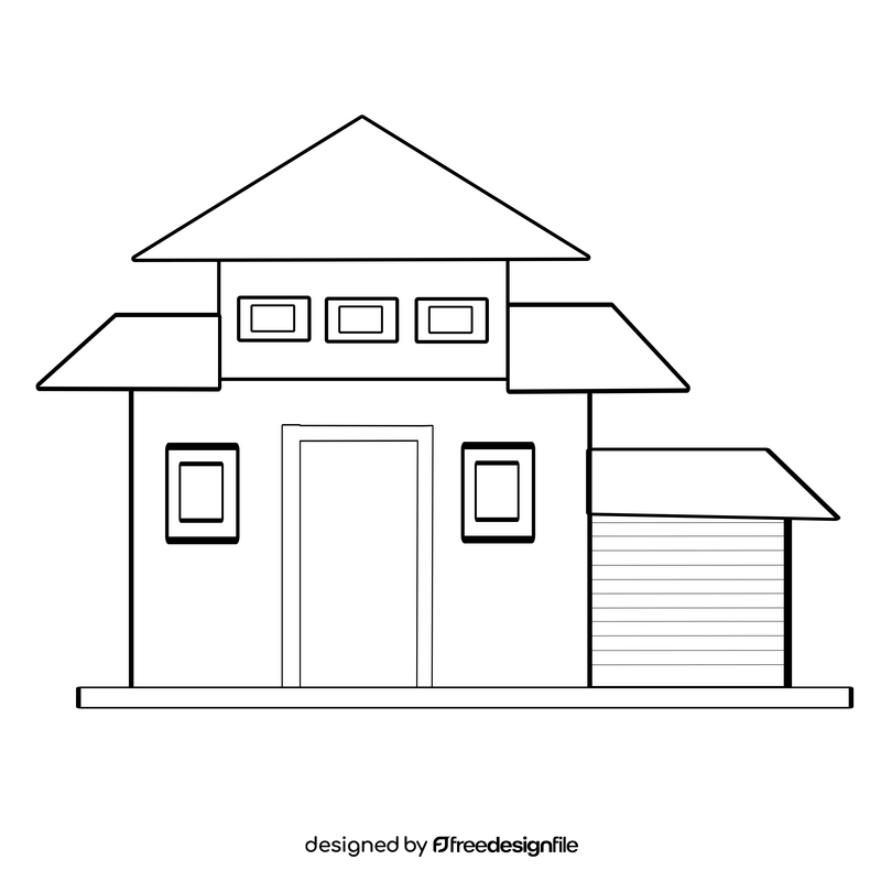 Cartoon house with garage black and white clipart