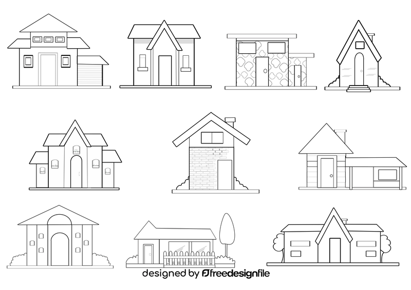 Cartoon houses black and white vector