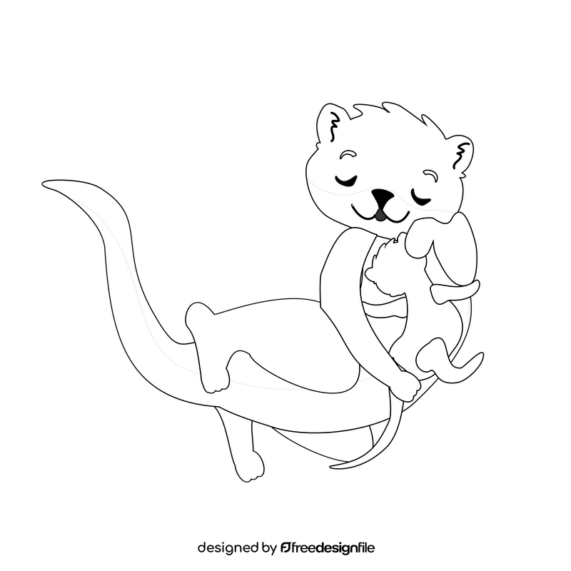 Holding otter holding a baby black and white clipart