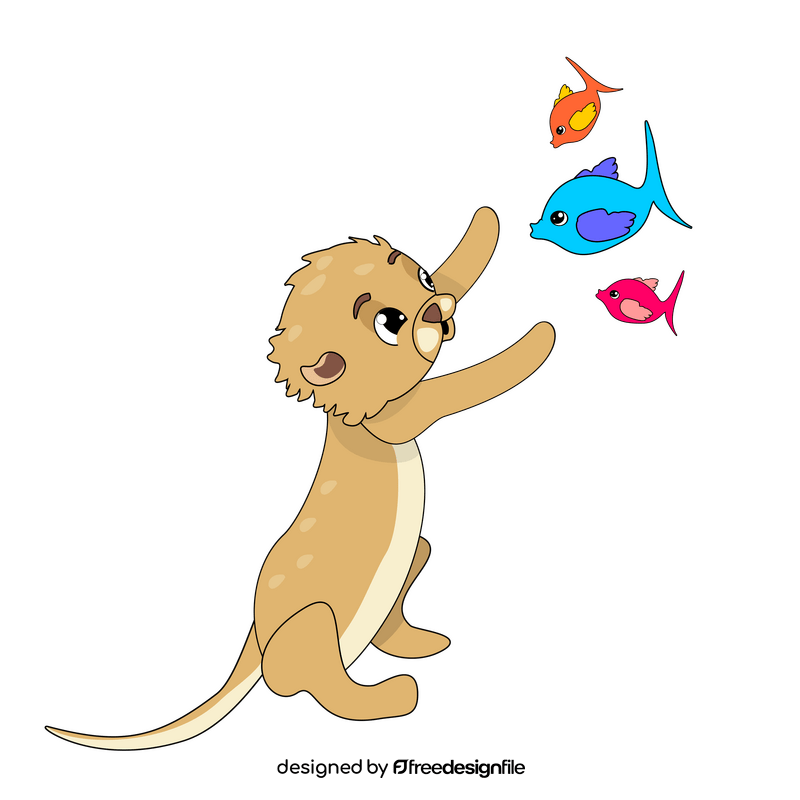 Otter with fishes clipart