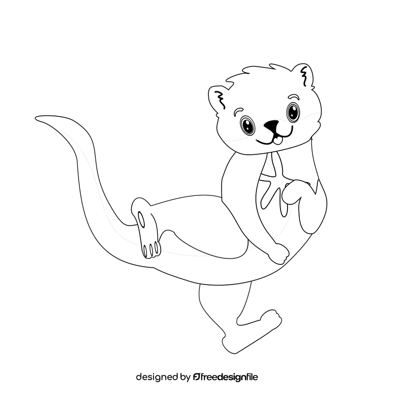 Otter holding a starfish black and white clipart